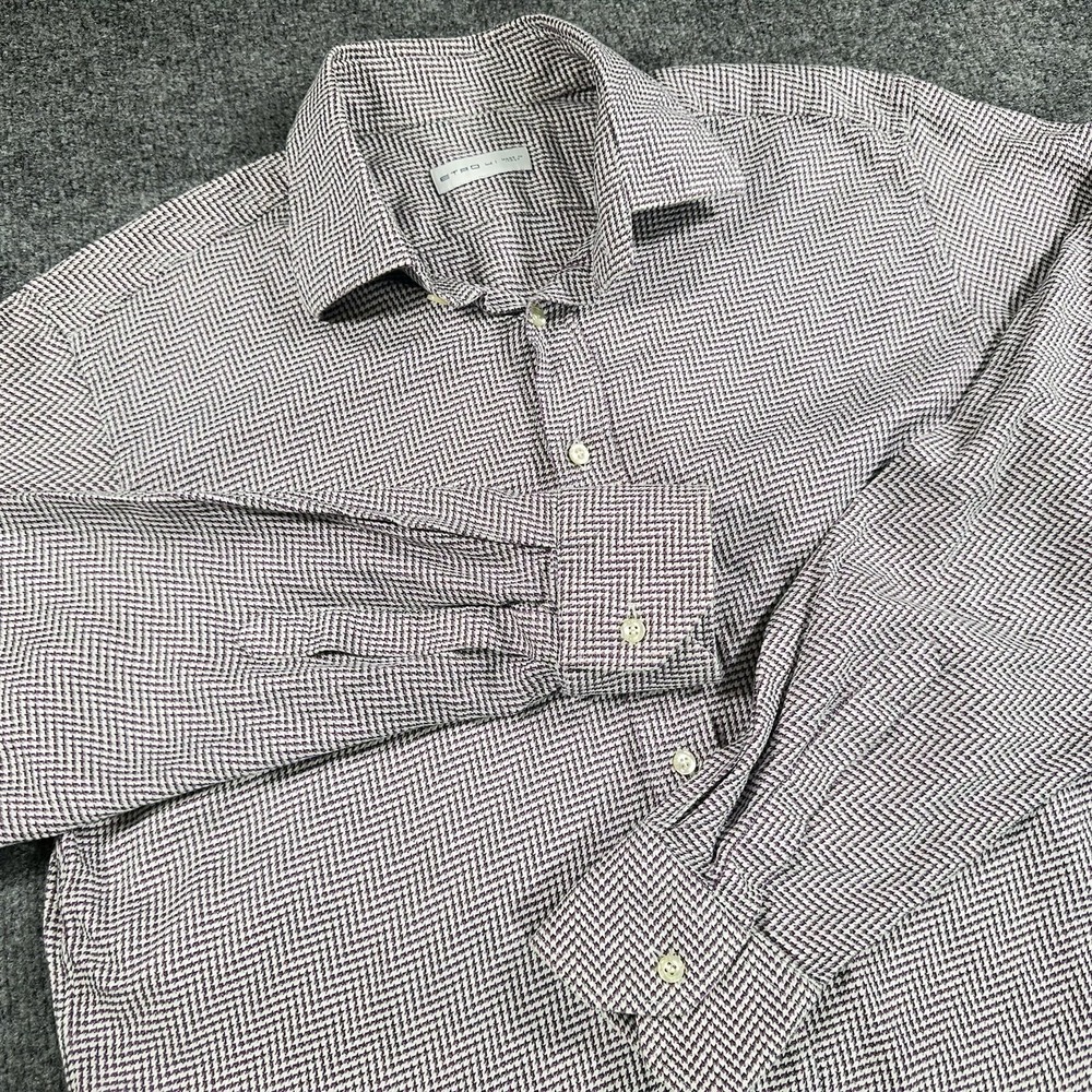 ETRO Milano Shirt Men's 41 (Large) Red Houndstooth Plaid Pattern Made in Italy - Picture 1 of 8